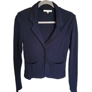 CAbi Navy Button Up V Neck Knit Classic Breakthrough Blazer Jacket Size Small